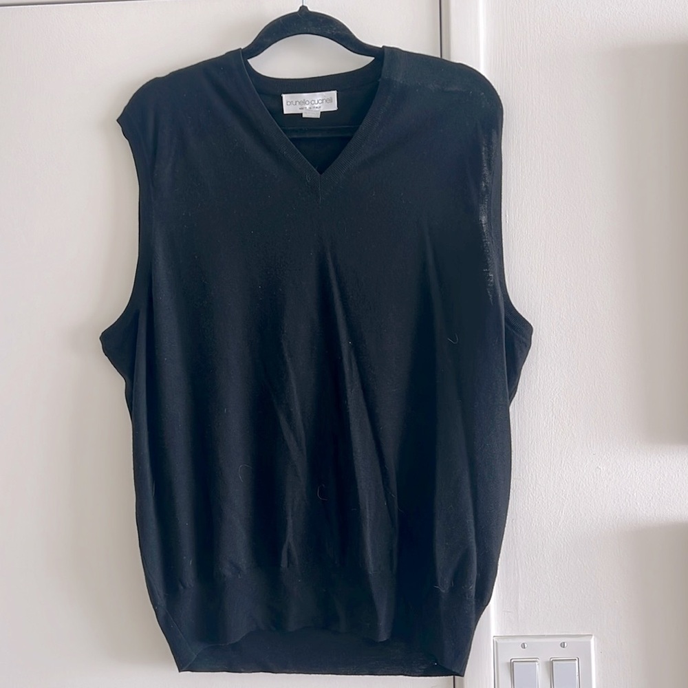 Brunello Cucinelli Black wool v-neck sweater vest